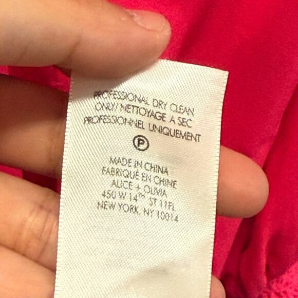 Alice + Olivia Lavania Blouson Sleeve Mini Dress in Wild Pink Smocked Waist US 8 - Picture 8 of 8